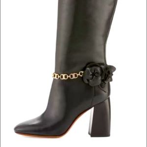 Tory Burch black blossom leather heel boots